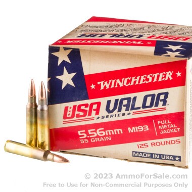 125 Rounds of 55gr FMJ M193 5.56x45 Ammo by Winchester
