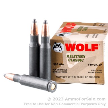 20 Rounds of 140gr SP .308 Win Ammo by Wolf