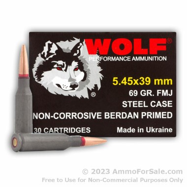 30 Rounds of 69gr FMJ 5.45x39mm Ammo by Wolf