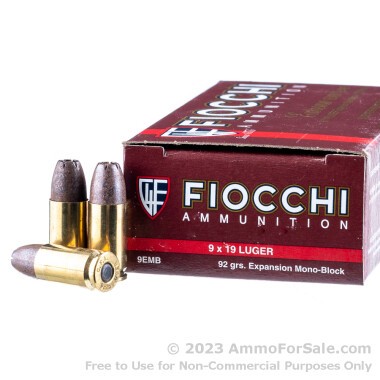 50 Rounds of 92gr EMB 9mm Ammo by Fiocchi