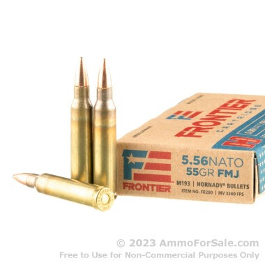 20 Rounds of 55gr FMJ M193 5.56x45 Ammo by Hornady