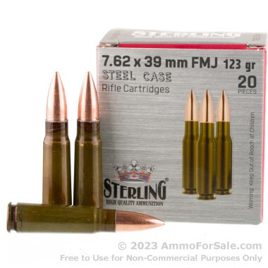 1000 Rounds of 123gr FMJ 7.62x39 Ammo by Sterling