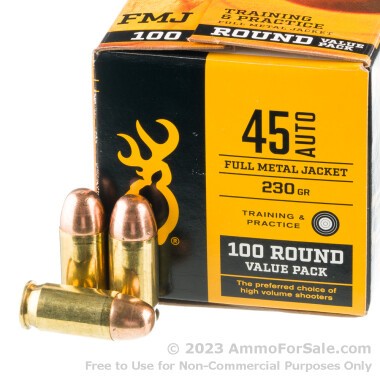 100 Rounds of 230gr FMJ .45 ACP Ammo by Browning