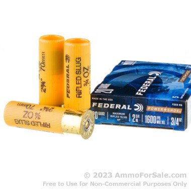 250 Rounds of 3/4 ounce Rifled Slug 20ga Ammo by Federal