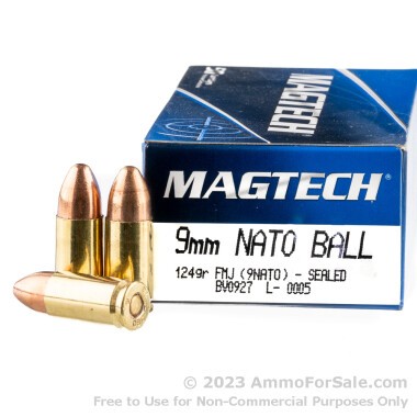 50 Rounds of 124gr FMJ 9mm NATO Ammo by Magtech