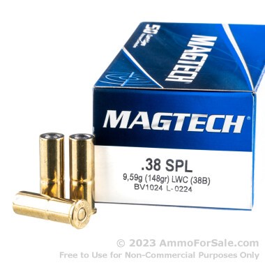 50 Rounds of 148gr Lead Wadcutter .38 Spl Ammo by Magtech