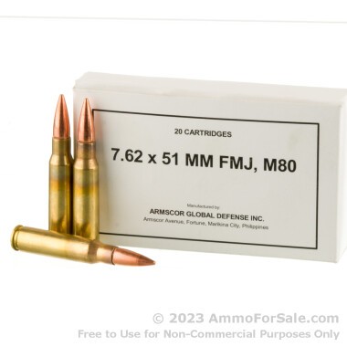 500 Rounds of 147gr FMJ M80 7.62x51 Ammo by Armscor