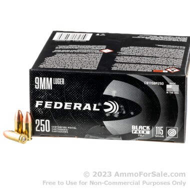 1000 Rounds of 115gr FMJ 9mm Ammo by Federal Black Pack