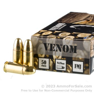 1000 Rounds of 115gr FMJ 9mm Ammo by Venom