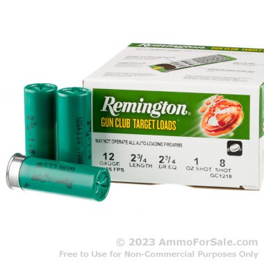 25 Rounds of 1 ounce #8 shot 12ga Ammo by Remington Gun Club Target Loads