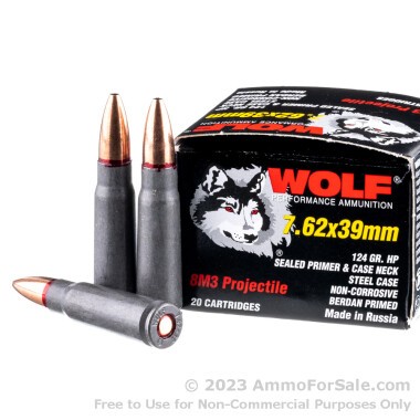1000 Rounds of 124gr HP 8M3 7.62x39 Ammo by Wolf