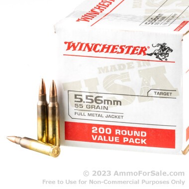 200 Rounds of 55gr FMJ M193 5.56x45 Ammo by Winchester