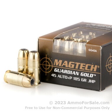 20 Rounds of 185gr JHP .45 ACP +P Ammo by Magtech