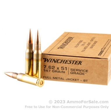 20 Rounds of 147gr FMJBT 7.62x51mm Ammo by Winchester