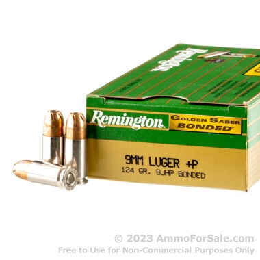 50 Rounds of 124gr +P JHP 9mm Ammo by Remington Bonded Golden Saber