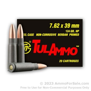 20 Rounds of 124gr HP 7.62x39mm Ammo by Tula