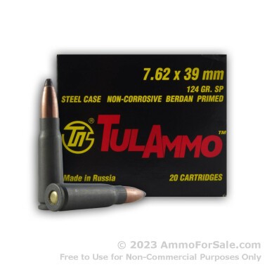 20 Rounds of 124gr SP 7.62x39mm Ammo by Tula