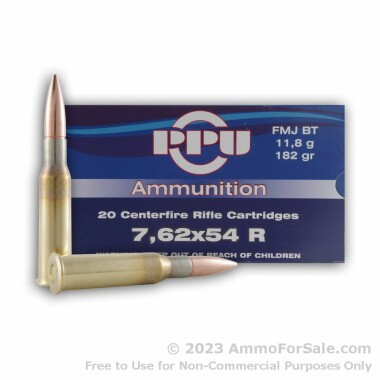 20 Rounds of 182gr FMJBT 7.62x54r Ammo by Prvi Partizan