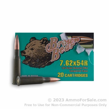 20 Rounds of 185gr FMJ 7.62x54r Ammo by Brown Bear