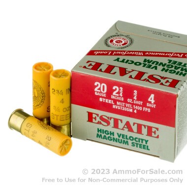 25 Rounds of 2-3/4" 3/4 ounce #4 shot 20ga Ammo by Estate Cartridge HV