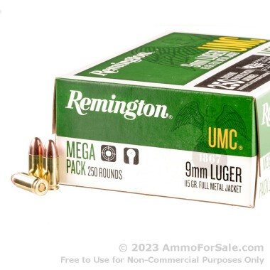 250 Rounds of 115gr MC 9mm Ammo by Remington