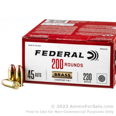 1000 Rounds of 230gr FMJ .45 ACP Ammo by Federal Champion