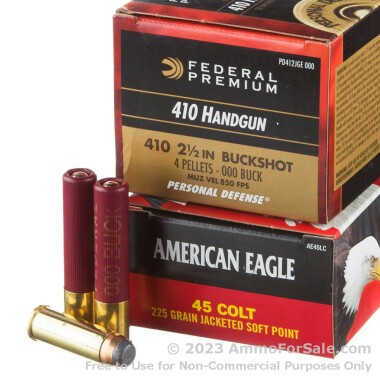 70 Rounds of 225gr/2 1/2" JSP/000 Buck .45 Long-Colt/410 Gauge Ammo by Federal American Eagle Combo