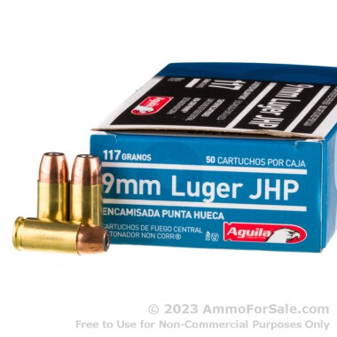 50 Rounds of 117gr JHP 9mm Ammo by Aguila