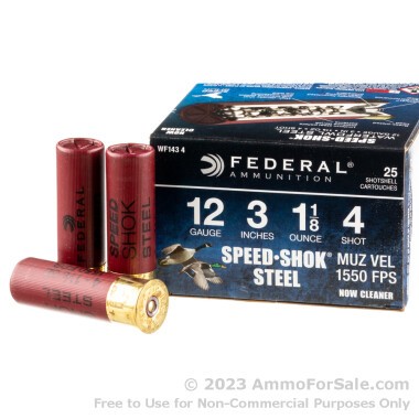 25 Rounds of 1 1/8 ounce #4 steel shot 12ga Ammo by Federal
