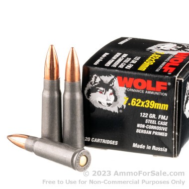 1000 Rounds of Bulk 122gr FMJ 7.62x39mm Ammo by Wolf
