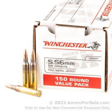 150 Rounds of 55gr FMJ 5.56x45 Ammo by Winchester