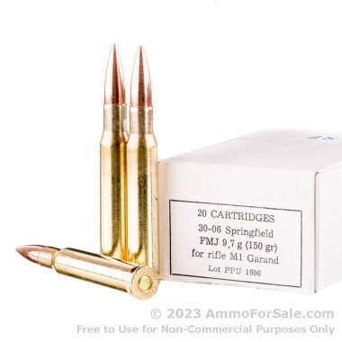 20 Rounds of 150gr FMJ 30-06 Springfield Ammo by Prvi Partizan M1 Garand White Box