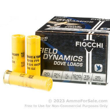 250 Rounds of 7/8 ounce #7 1/2 shot 20ga Ammo by Fiocchi Dove Loads