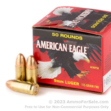 50 Rounds of 115gr FMJ 9mm Ammo by Federal American Eagle 