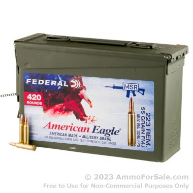 420 Rounds of 55gr FMJBT 223 Rem Ammo by Federal in Ammo Can