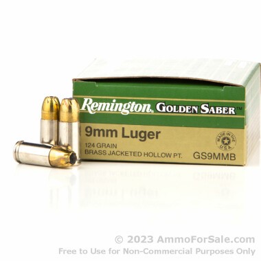 25 Rounds of 124gr BJHP 9mm Ammo by Remington Golden Saber