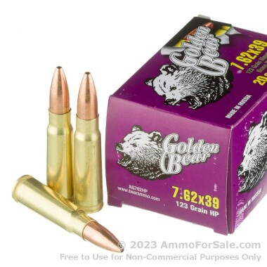 500  Rounds of 123gr JHP 7.62x39mm Ammo by Golden Bear