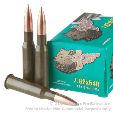 20 Rounds of 174gr FMJ 7.62x54r Ammo by Brown Bear