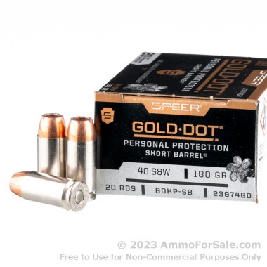 20 Rounds of 180gr JHP .40 S&W Ammo by Speer Short Barrel