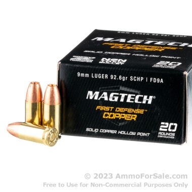 20 Rounds of 92.6gr SCHP 9mm Ammo by Magtech First Defense