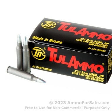 40 Rounds of 55gr HP .223 Rem Ammo by Tula