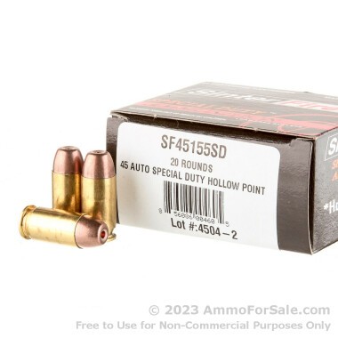 20 Rounds of 155gr Frangible HP .45 ACP Ammo by SinterFire Special Duty