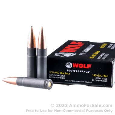 20 Rounds of 145gr FMJ .300 AAC Blackout Ammo by Wolf
