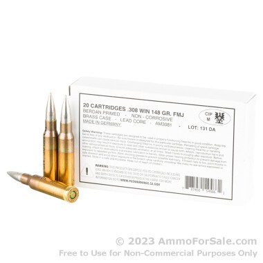 20 Rounds of 148gr FMJ .308 Win Ammo by German Military Surplus