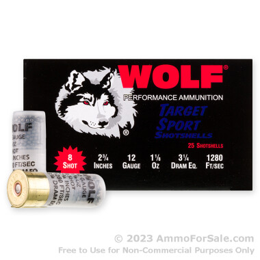 250 Rounds of 1 1/8 ounce #8 shot 12ga Ammo by Wolf
