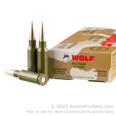 500 Rounds of 100gr FMJ 6.5 Grendel Ammo by Wolf