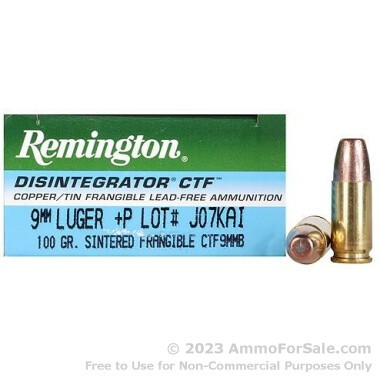 50 Rounds of 100gr Frangible Disintegrator 9mm +P Ammo by Remington