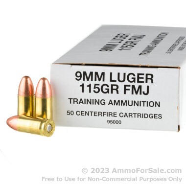 50 Rounds of 115gr FMJ 9mm Ammo by Blazer Brass Training