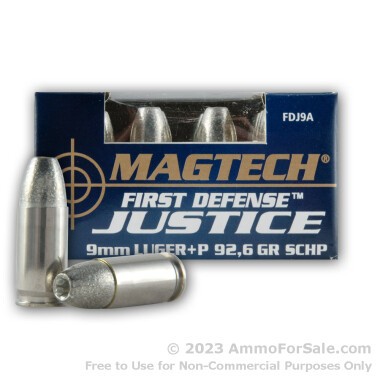 20 Rounds of 92.6gr SCHP 9mm Ammo by Magtech First Defense Justice
