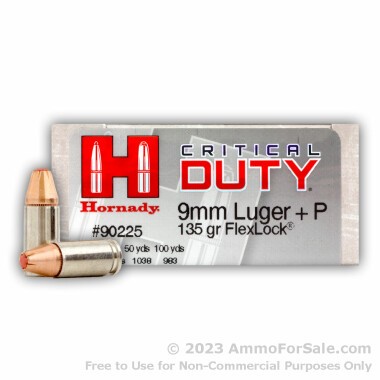50 Rounds of 135gr JHP 9mm Ammo by Hornady